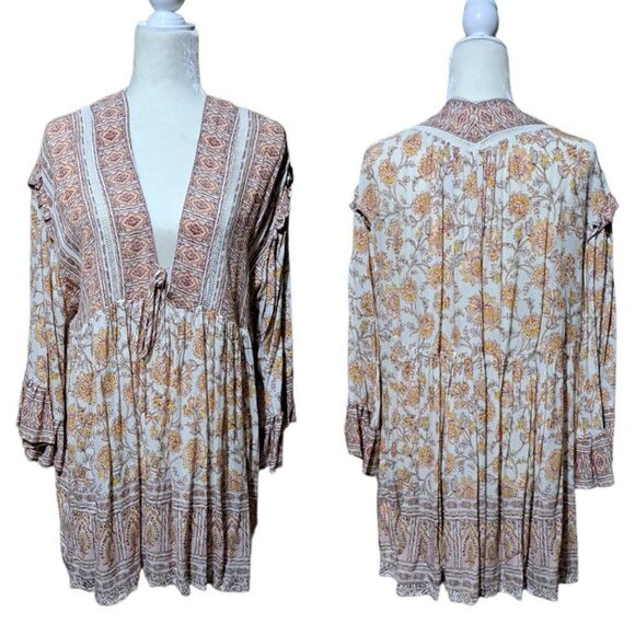Free People Moonlight Dance Women's Printed Boho Tunic Top Ivory Combo Floral M - Picture 7 of 11